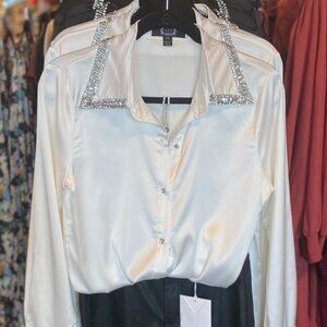 Rhinestone Pointed Collar Shirt
